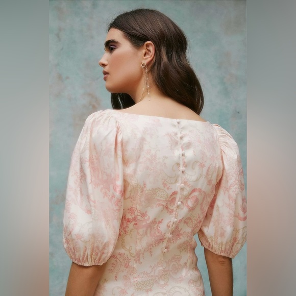 Laura Ashley x  Urban Outfitters Puff Sleeve Dress Size Large‎ Cream Pink Floral - Picture 9 of 14